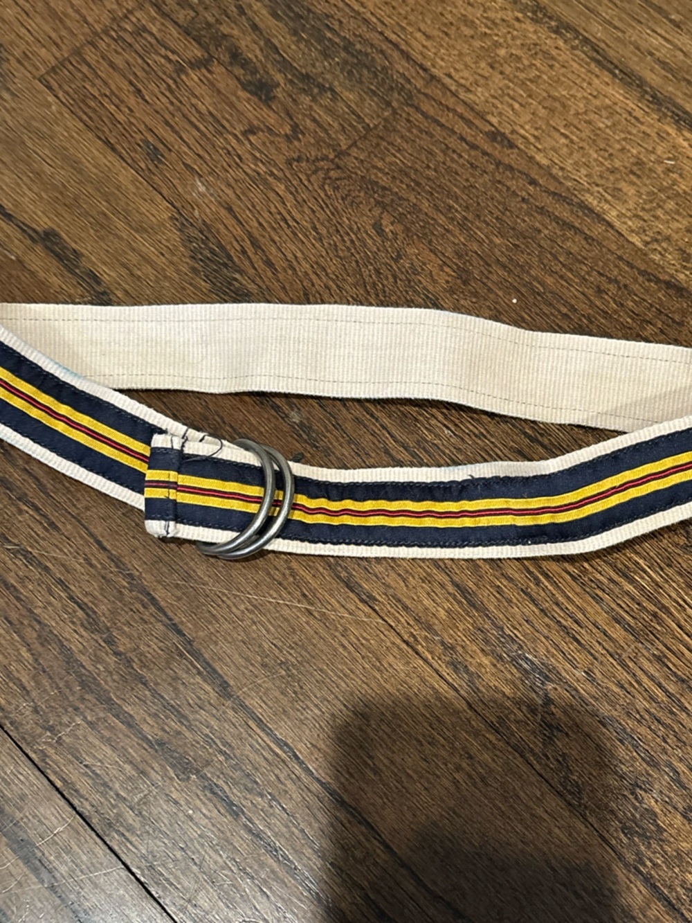 Striped Canvas Webbing Belt with Double D-Ring Buckle - Navy/Yellow 3 years
